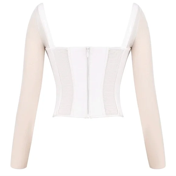HOUSE OF CB 'Araminta' White Long Sleeve Mesh Corset/Size M-US 6-8 - Picture 4 of 7